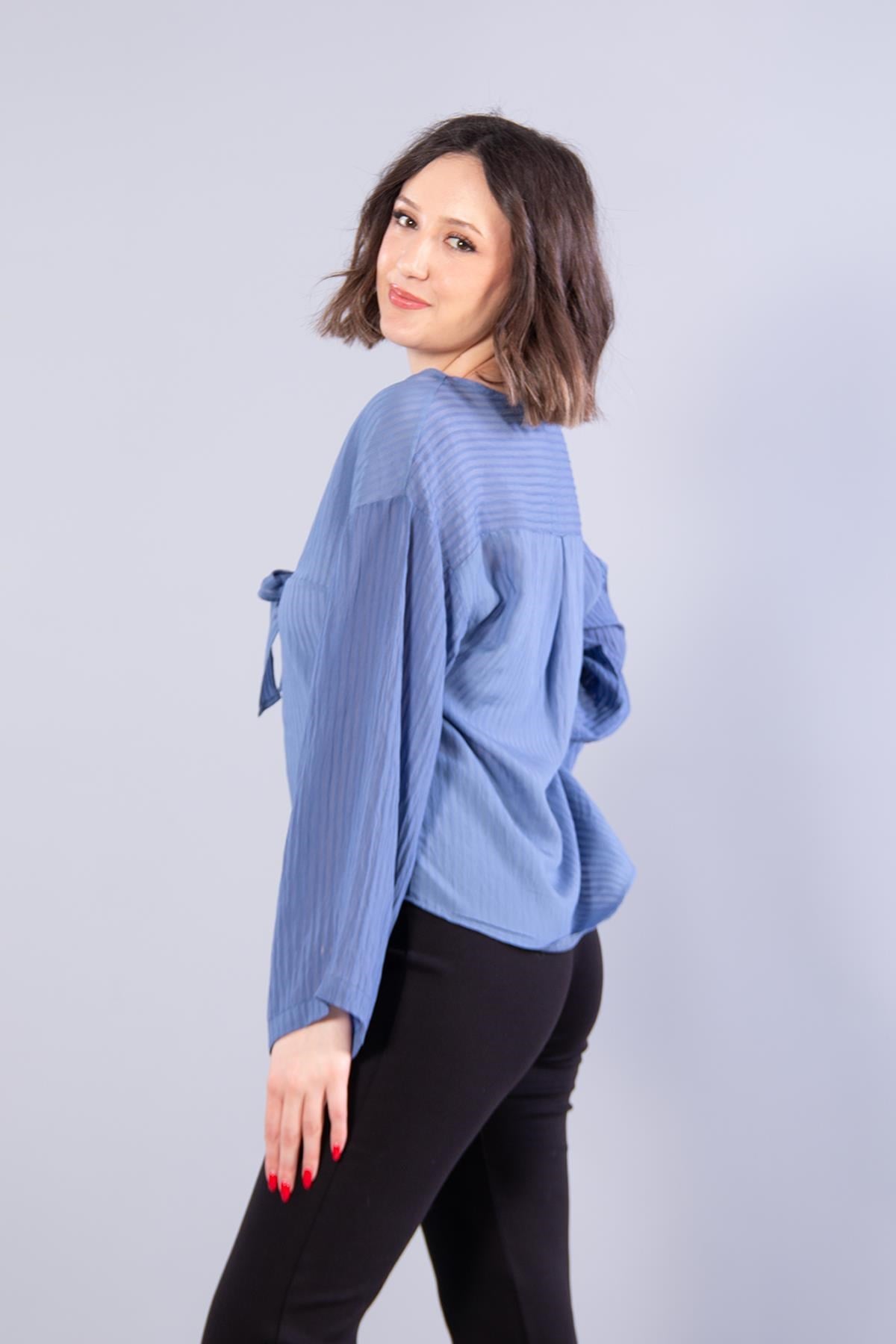 952 Bağlamalı Kendinden Şeritli Bluz