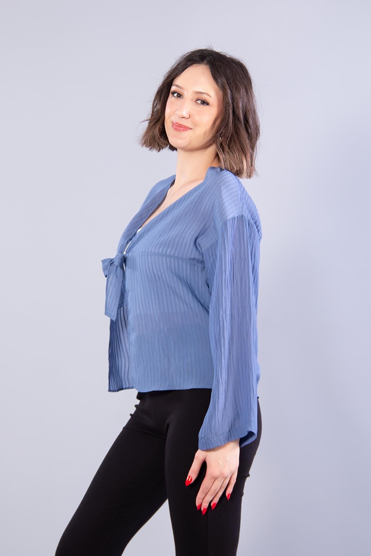 952 Bağlamalı Kendinden Şeritli Bluz