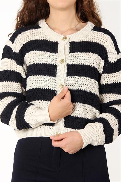 01592 Çizgili Düğmeli Bebe Yaka Hırka