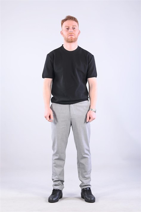 10023 Bisiklet Yaka Petek Örgü Triko T-shirt