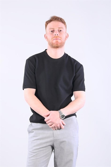 10023 Bisiklet Yaka Petek Örgü Triko T-shirt