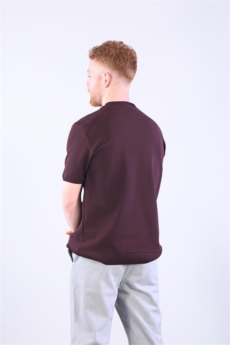 10023 Bisiklet Yaka Petek Örgü Triko T-shirt