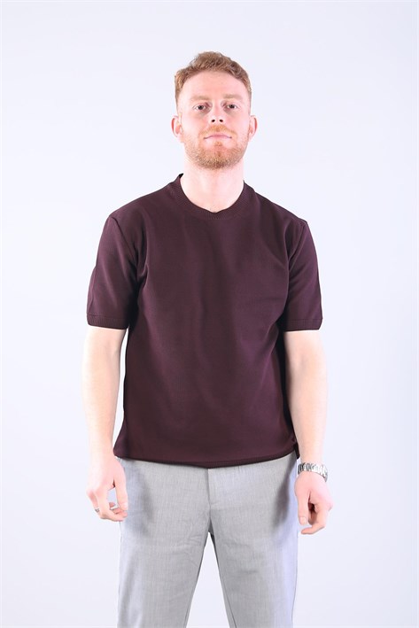 10023 Bisiklet Yaka Petek Örgü Triko T-shirt