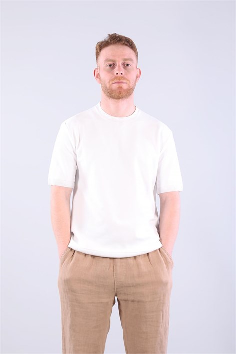 10023 Bisiklet Yaka Petek Örgü Triko T-shirt