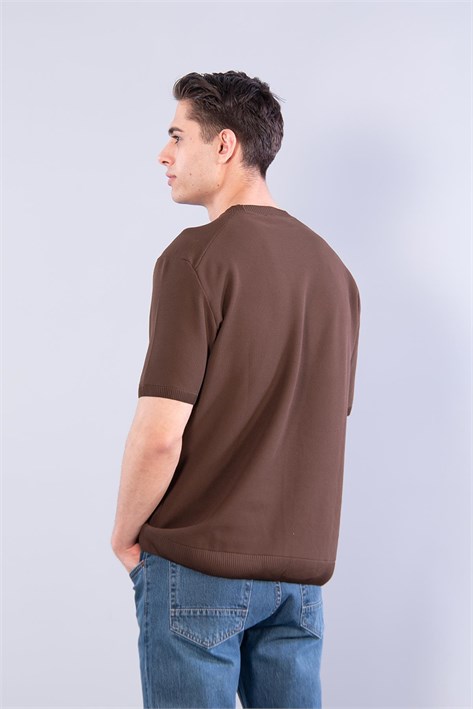 10023 Bisiklet Yaka Petek Örgü Triko T-shirt