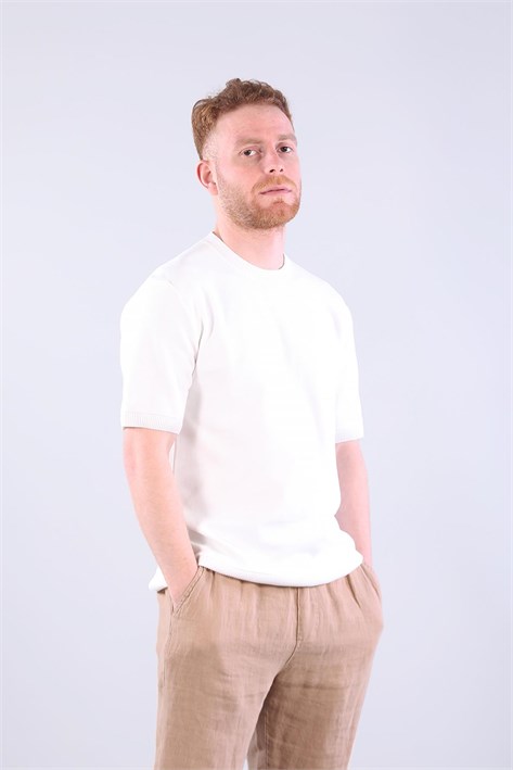 10023 Bisiklet Yaka Petek Örgü Triko T-shirt