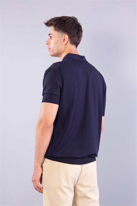 10026 Kendinden Şeritli Fermuarlı Yakalı Triko T-shirt
