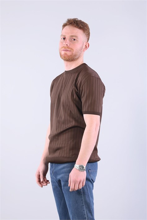 10027 Bisiklet Yaka Triko Fitilli T-shirt