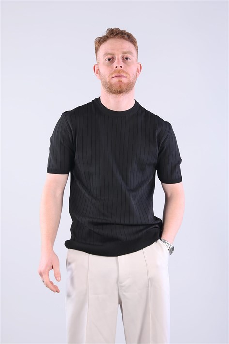 10027 Bisiklet Yaka Triko Fitilli T-shirt