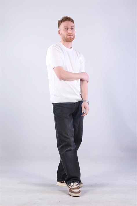 10027 Bisiklet Yaka Triko Fitilli T-shirt