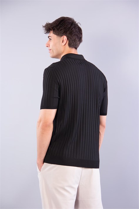 10028 Polo Yaka Düğmeli Fitilli Triko T-shirt