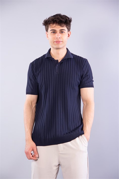 10028 Polo Yaka Düğmeli Fitilli Triko T-shirt
