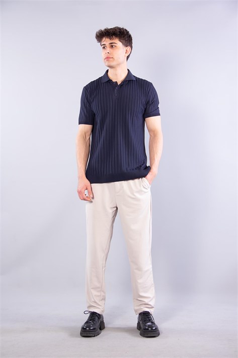 10028 Polo Yaka Düğmeli Fitilli Triko T-shirt