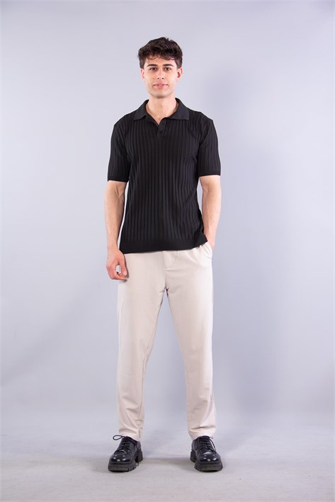 10028 Polo Yaka Düğmeli Fitilli Triko T-shirt