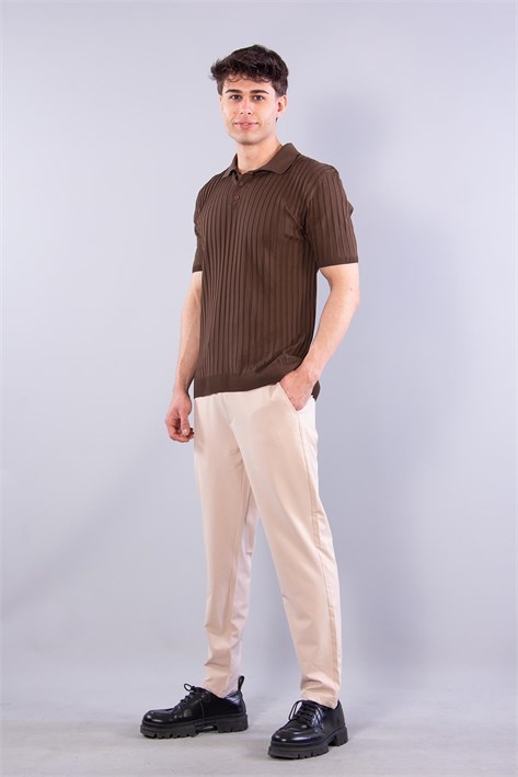 10028 Polo Yaka Düğmeli Fitilli Triko T-shirt