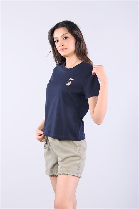 10457 Flamingo Baskılı O Yaka T-shirt