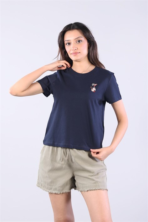 10457 Flamingo Baskılı O Yaka T-shirt
