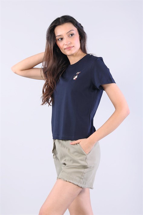 10457 Flamingo Baskılı O Yaka T-shirt