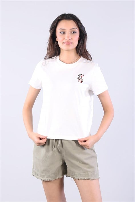 10457 Flamingo Baskılı O Yaka T-shirt