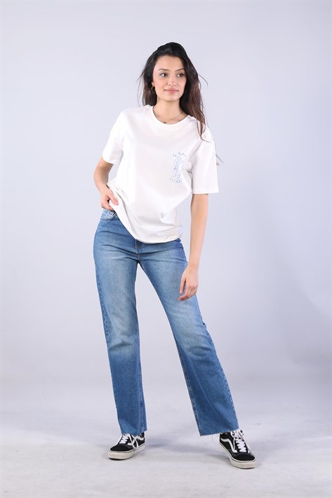 10576 La Dolce Vita Istakoz Baskılı O Yaka T-shirt