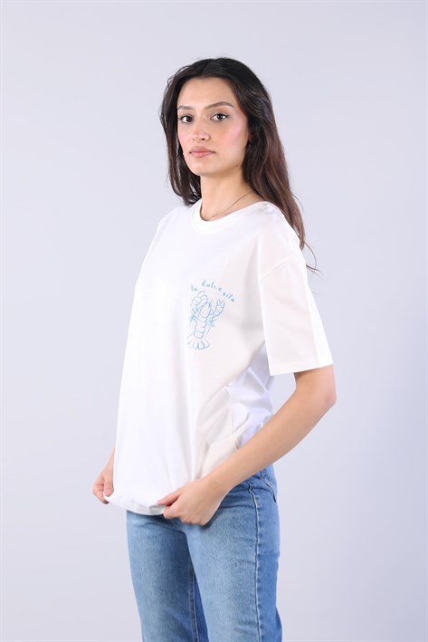 10576 La Dolce Vita Istakoz Baskılı O Yaka T-shirt