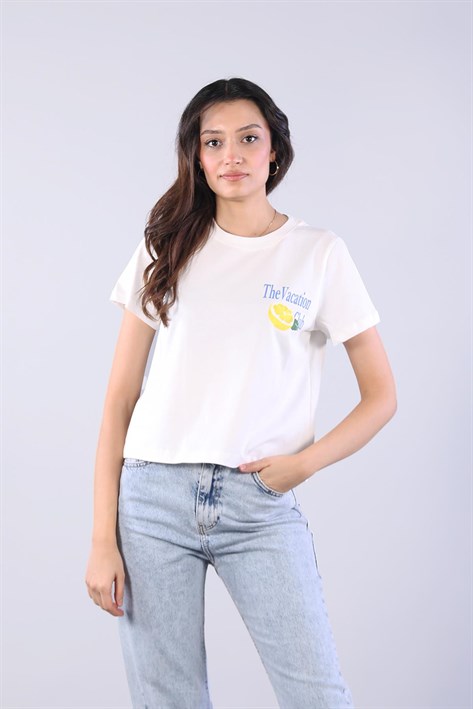 10620 The Vacation Club Limon Baskılı O Yaka T-shirt