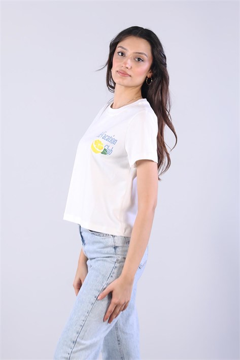 10620 The Vacation Club Limon Baskılı O Yaka T-shirt