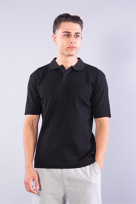 109 Polo Yaka Düğmeli Fitilli Triko T-shirt