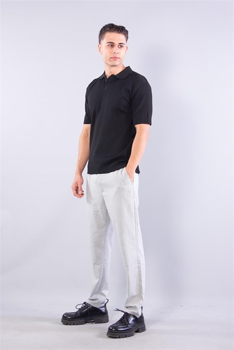 109 Polo Yaka Düğmeli Fitilli Triko T-shirt