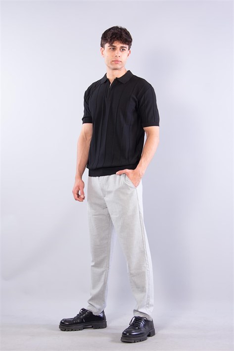 110 Polo Yaka Fermuarlı Kendinden Fitilli T-shirt