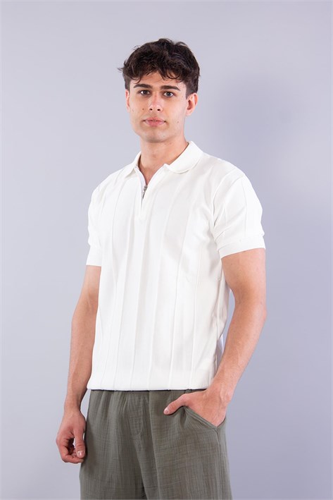 110 Polo Yaka Fermuarlı Kendinden Fitilli T-shirt