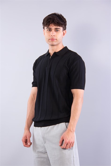 110 Polo Yaka Fermuarlı Kendinden Fitilli T-shirt