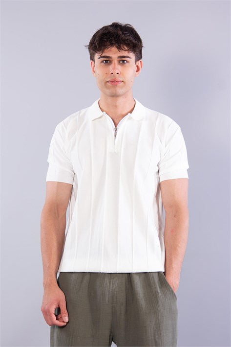 110 Polo Yaka Fermuarlı Kendinden Fitilli T-shirt