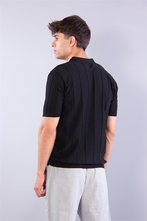 110 Polo Yaka Fermuarlı Kendinden Fitilli T-shirt