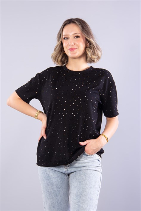 11351 Taşlı Salaş O Yaka T-shirt