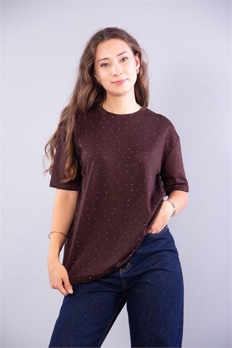 11351 Taşlı Salaş O Yaka T-shirt