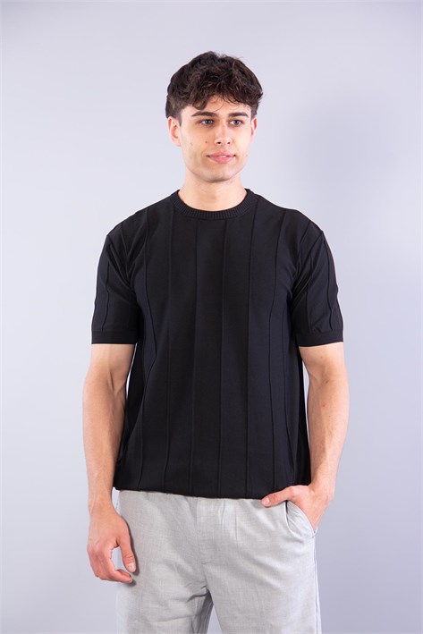114 O Yaka Kendinden Fitilli Triko T-shirt