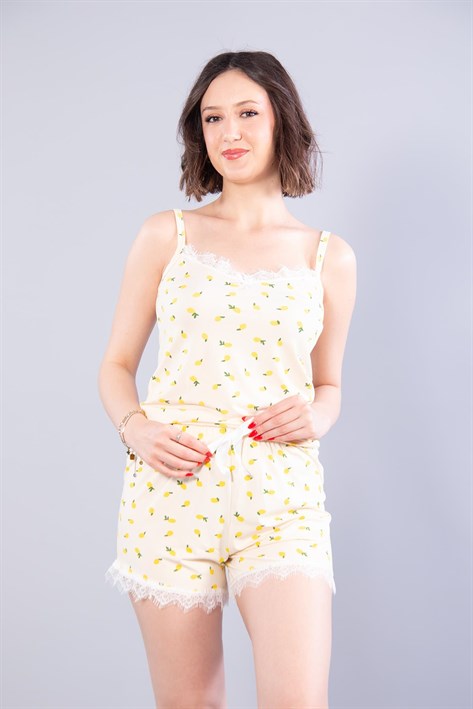 14064 Milan İp Askılı Şortlu Limon Baskılı Pijama Takımı