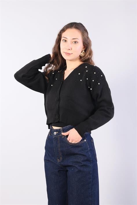 1455 Düğmeli Taşlı Mini Hırka