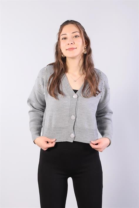 1455 Düğmeli Taşlı Mini Hırka