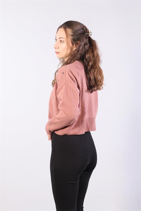 1455 Düğmeli Taşlı Mini Hırka