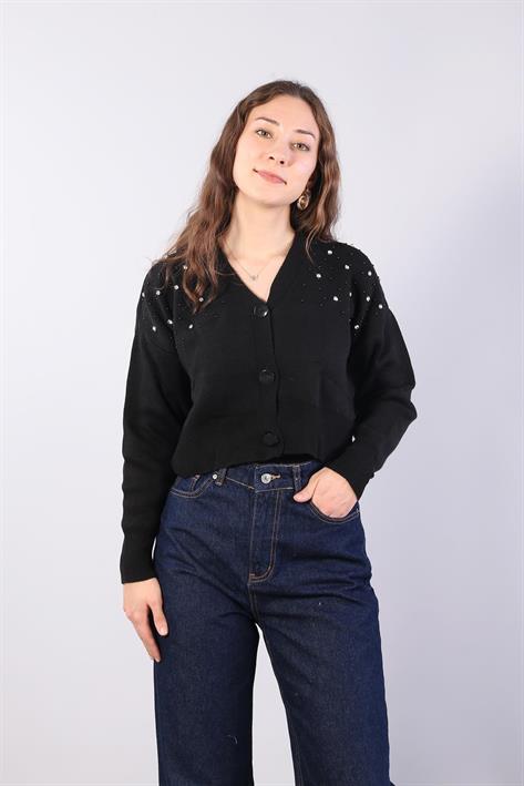 1455 Düğmeli Taşlı Mini Hırka