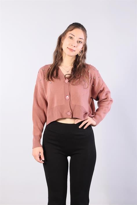 1455 Düğmeli Taşlı Mini Hırka