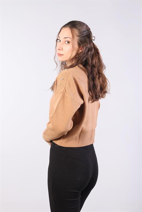 1455 Düğmeli Taşlı Mini Hırka