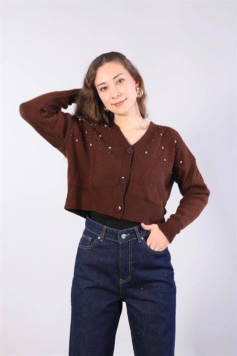 1455 Düğmeli Taşlı Mini Hırka