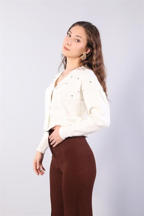 1455 Düğmeli Taşlı Mini Hırka