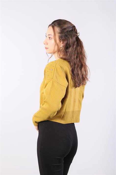 1455 Düğmeli Taşlı Mini Hırka