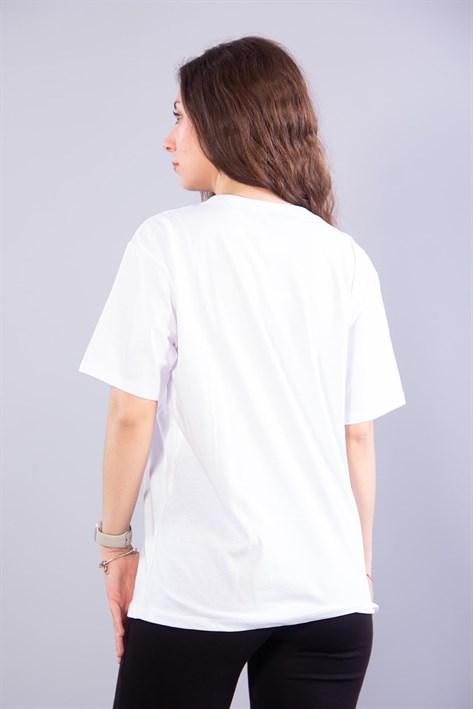 2002 Leopar Desenli Taşlı Leopard O Yaka T-shirt