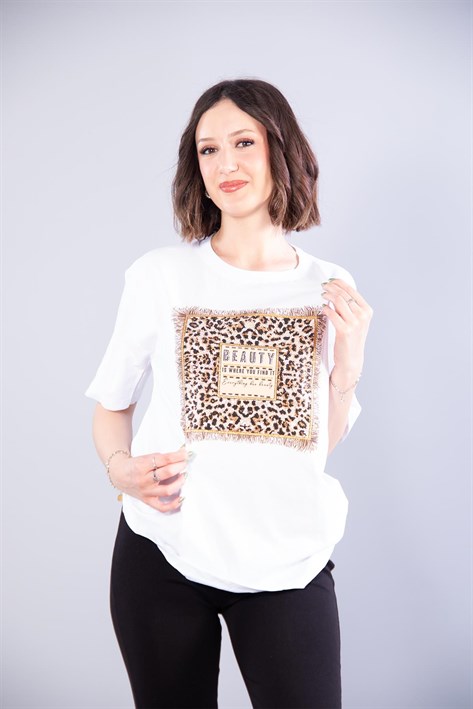 2005 Beauty Leopar Baskılı T-shirt
