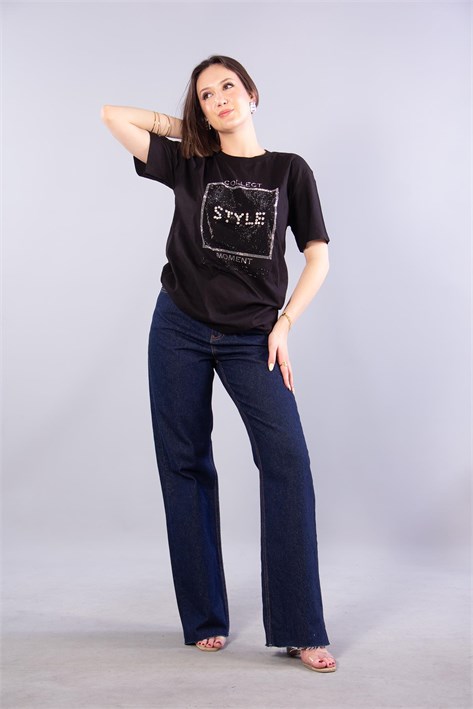 2007 Style Taşlı O Yaka T-shirt